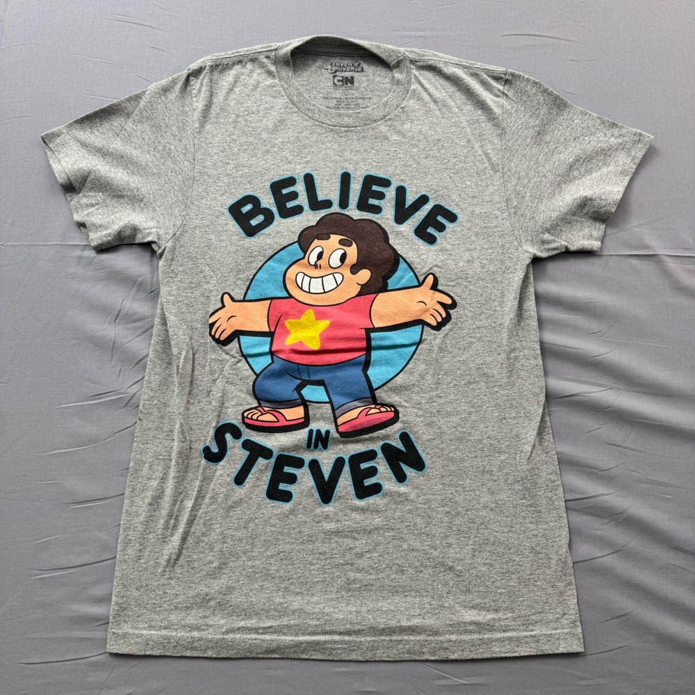 Cartoon Network Steven Universe Believe in Steven Gray Graphic Tee Shirt Small‎